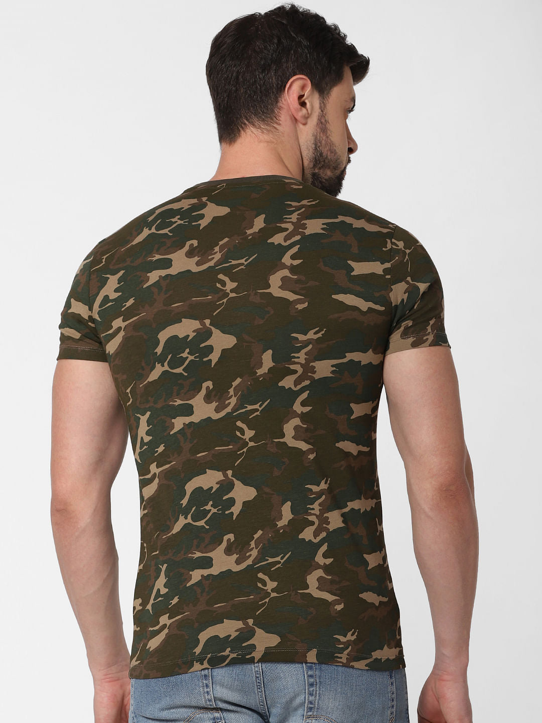 Green Camo Print Crew Neck T-Shirt