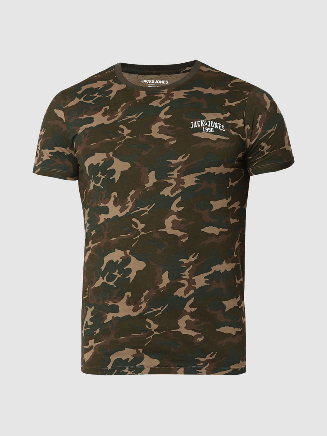 Green Camo Print Crew Neck T-Shirt