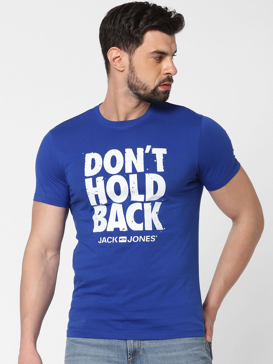 Blue Logo Print Crew Neck T-Shirt Online in India - Flat 20% Off