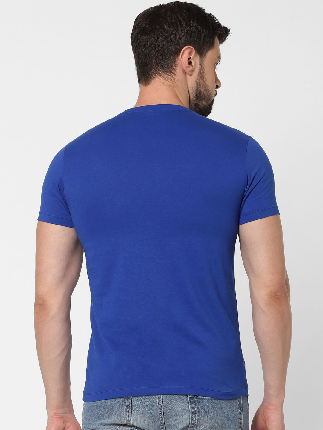 Blue Logo Print Crew Neck T-Shirt Online in India - Flat 20% Off