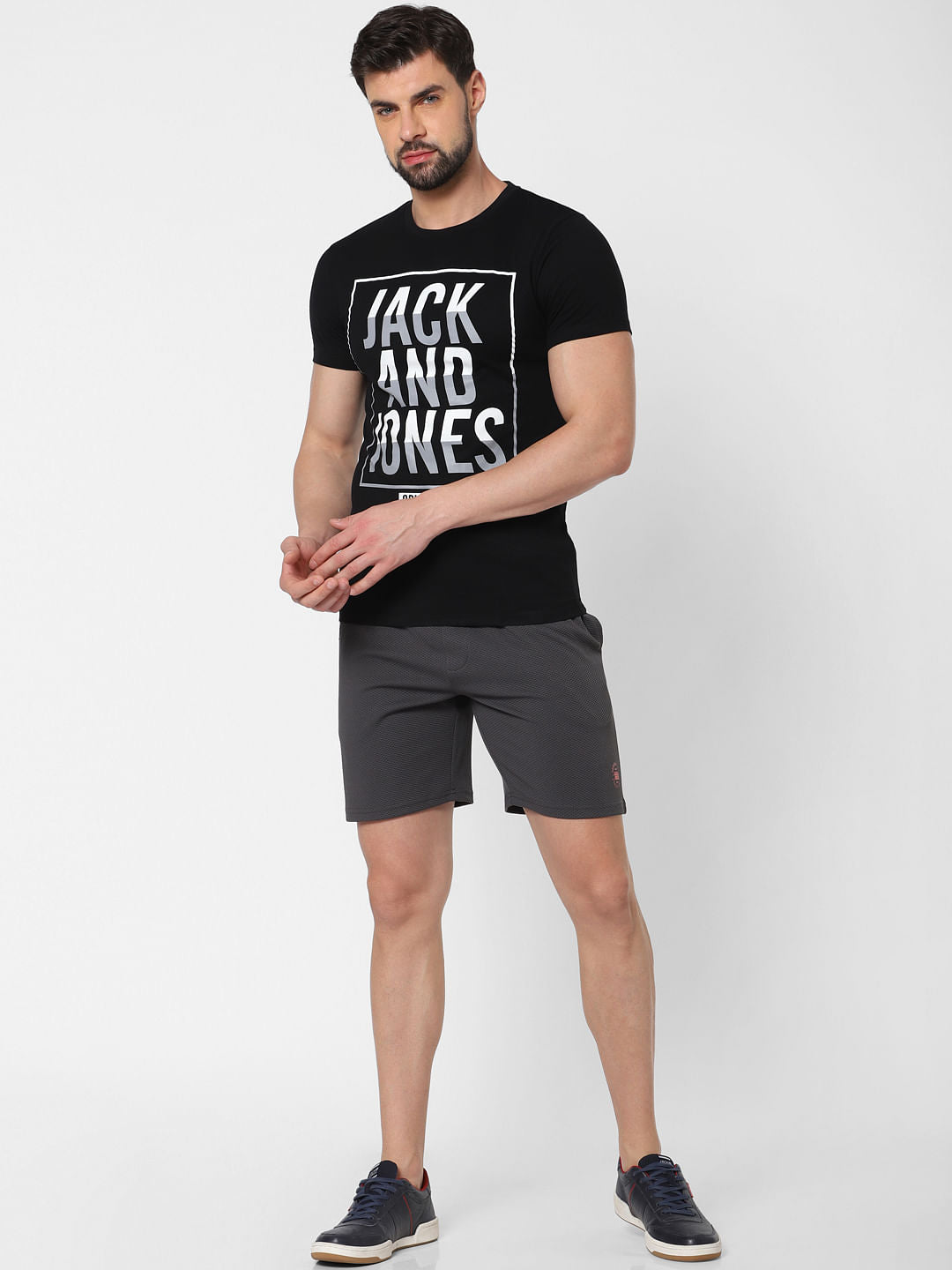 Black Logo Print Crew Neck T-Shirt Online in India - Flat 20% Off