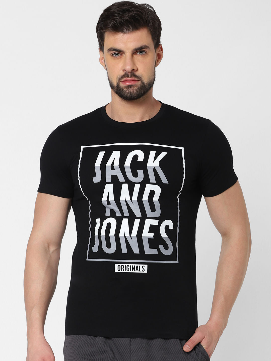 Black Logo Print Crew Neck T-Shirt Online in India - Flat 20% Off