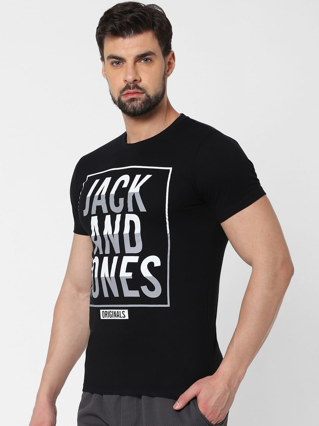 Black Logo Print Crew Neck T-Shirt Online in India - Flat 20% Off