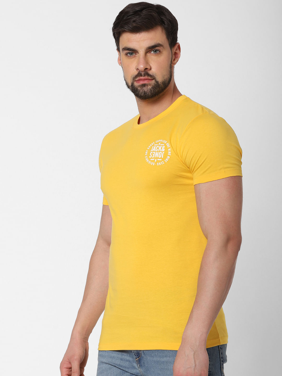 Yellow Logo Print Crew Neck T-Shirt Online in India - Flat 20% Off