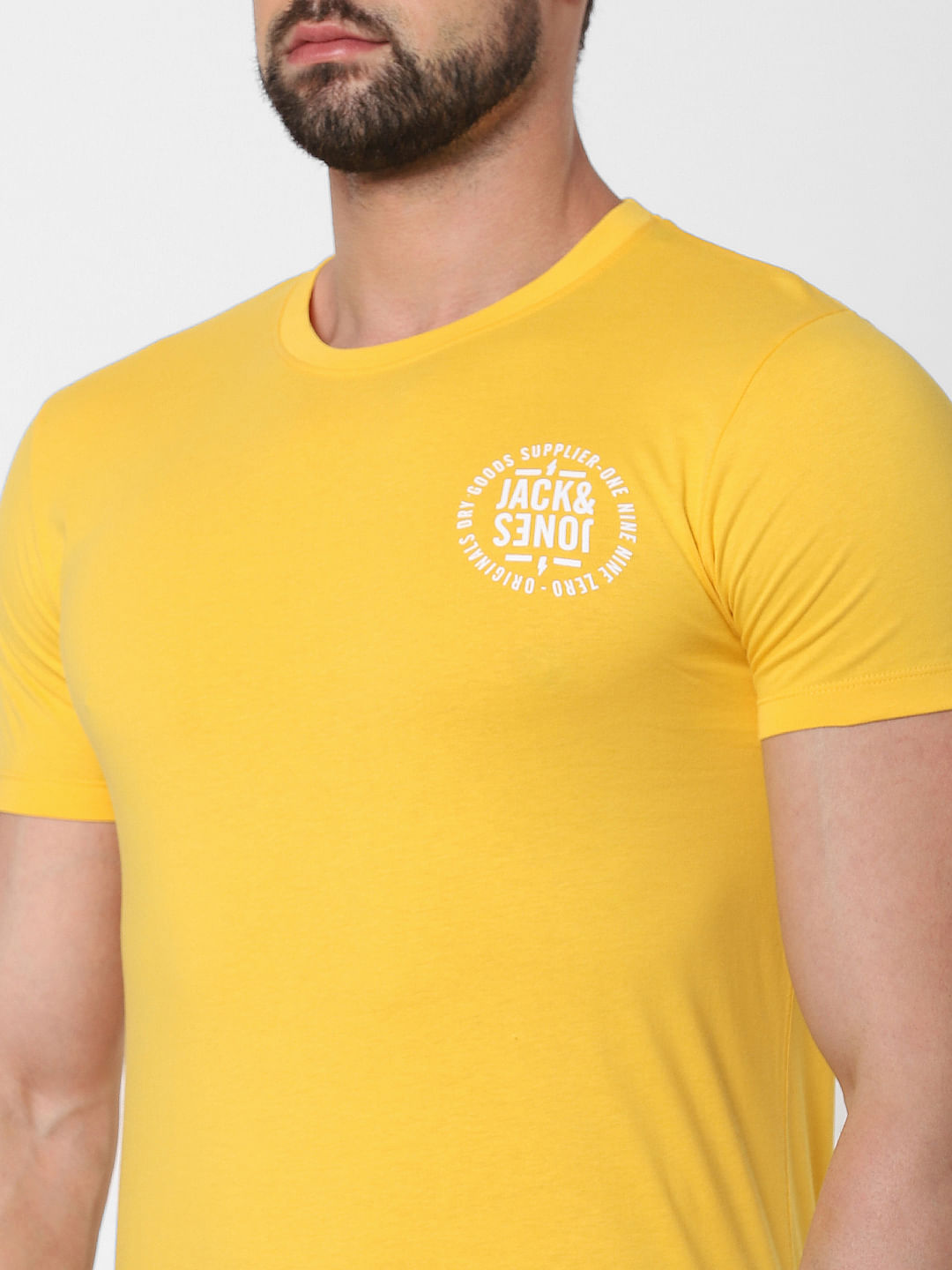 Yellow Logo Print Crew Neck T-Shirt Online in India - Flat 20% Off