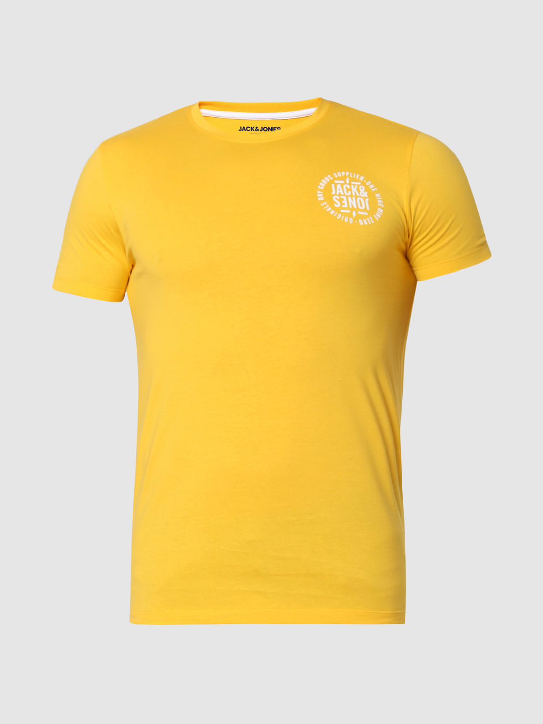 Yellow Logo Print Crew Neck T-Shirt Online in India - Flat 20% Off