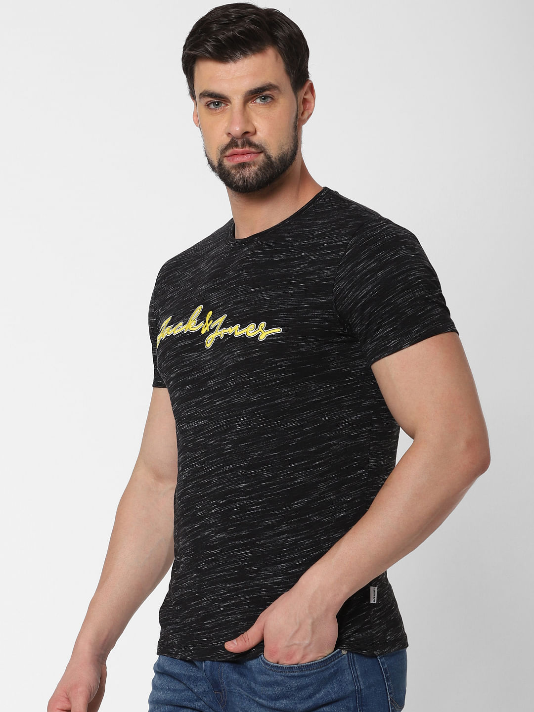 Black Logo Print Crew Neck T-Shirt Online in India - Flat 20% Off