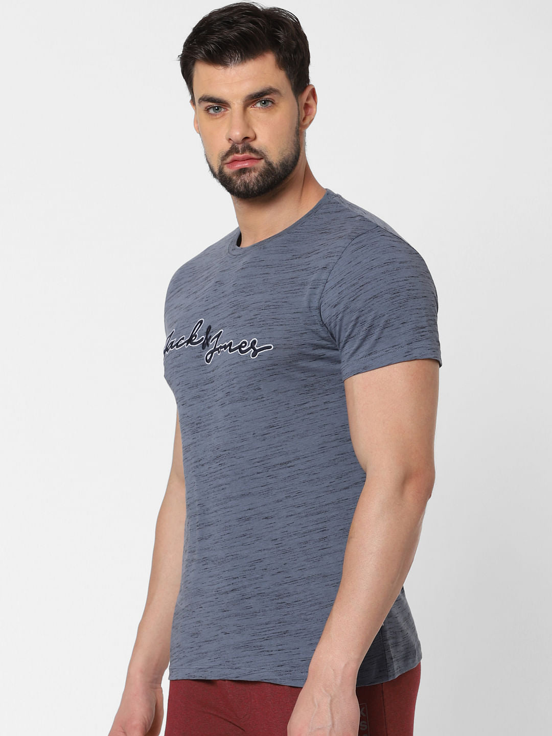 Grey Logo Print Crew Neck T-Shirt Online in India - Flat 20% Off