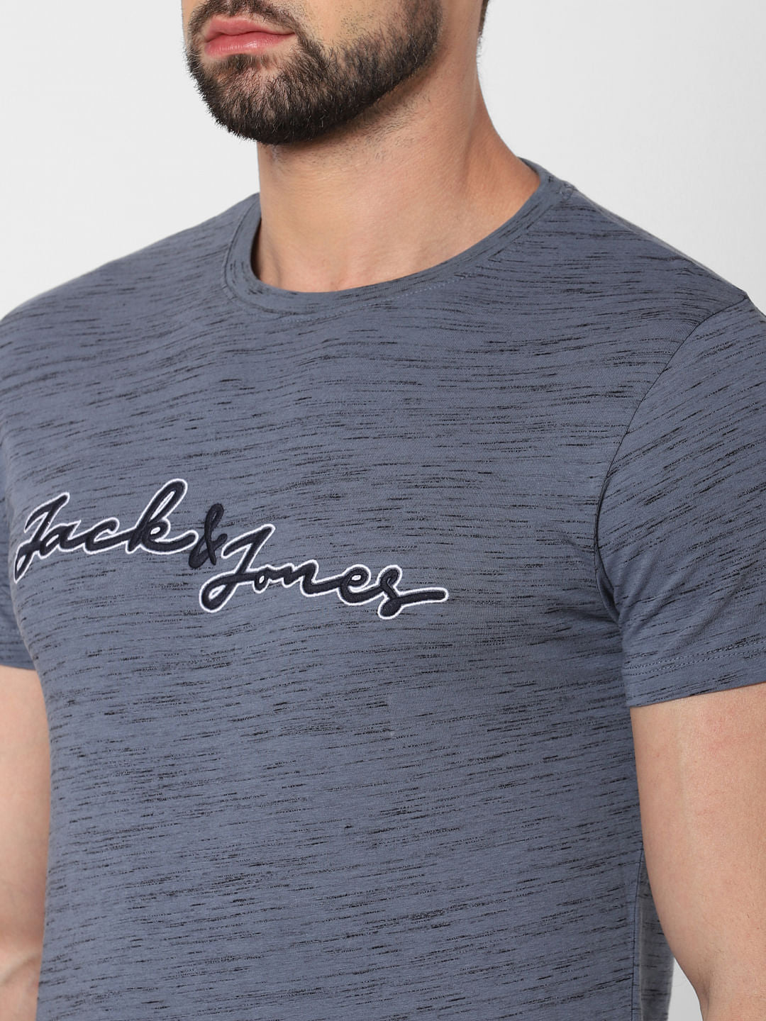 Grey Logo Print Crew Neck T-Shirt Online in India - Flat 20% Off