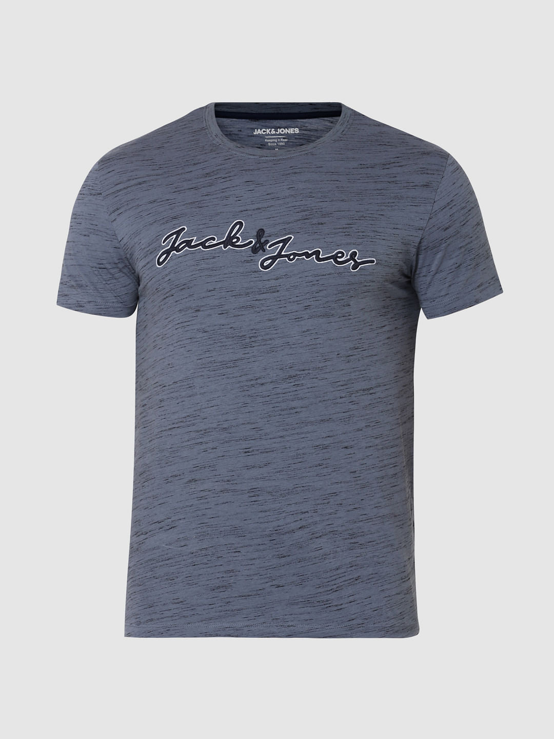 Grey Logo Print Crew Neck T-Shirt Online in India - Flat 20% Off