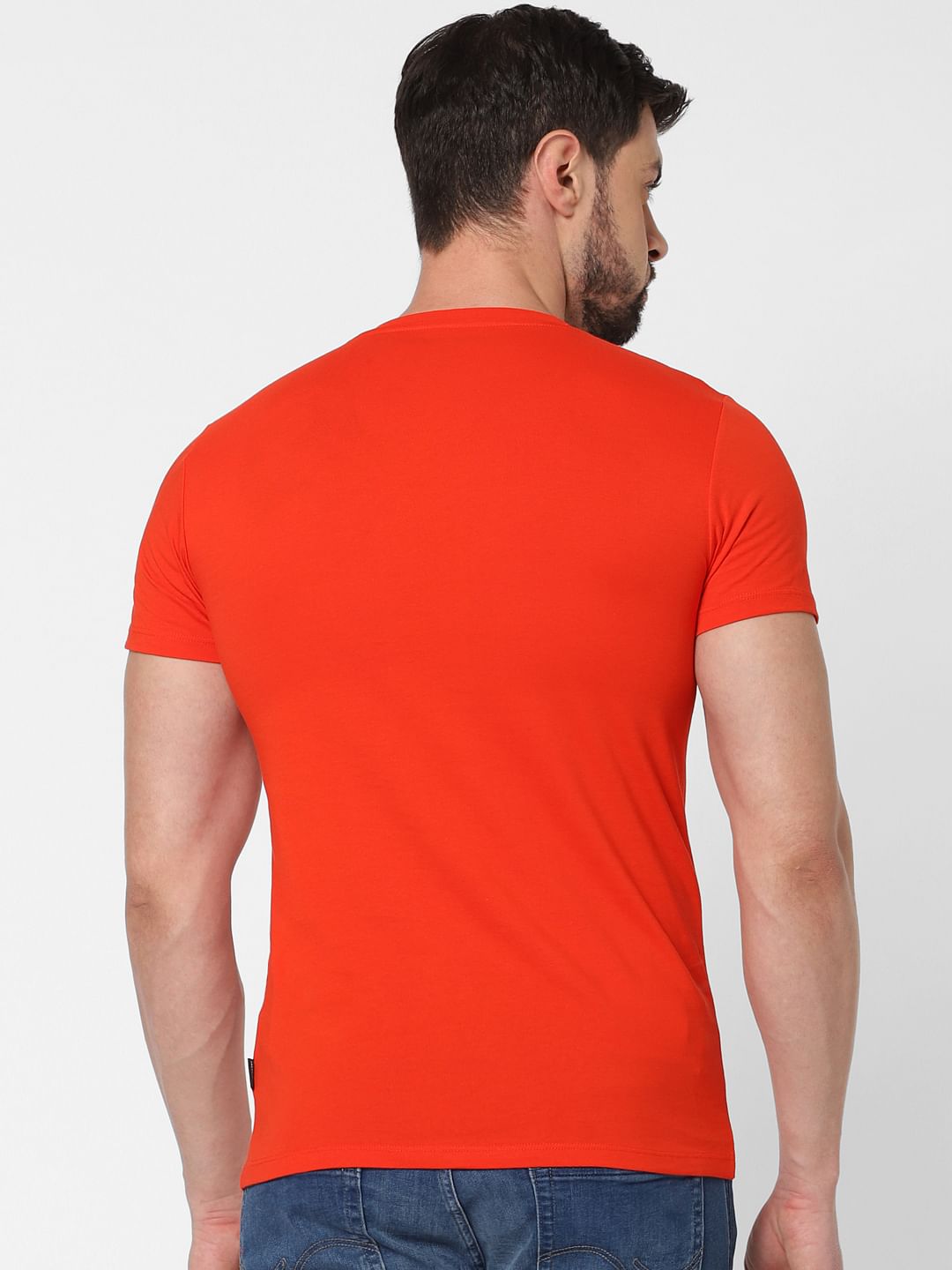 Red Text Print V Neck T-Shirt Online in India - Flat 20% Off