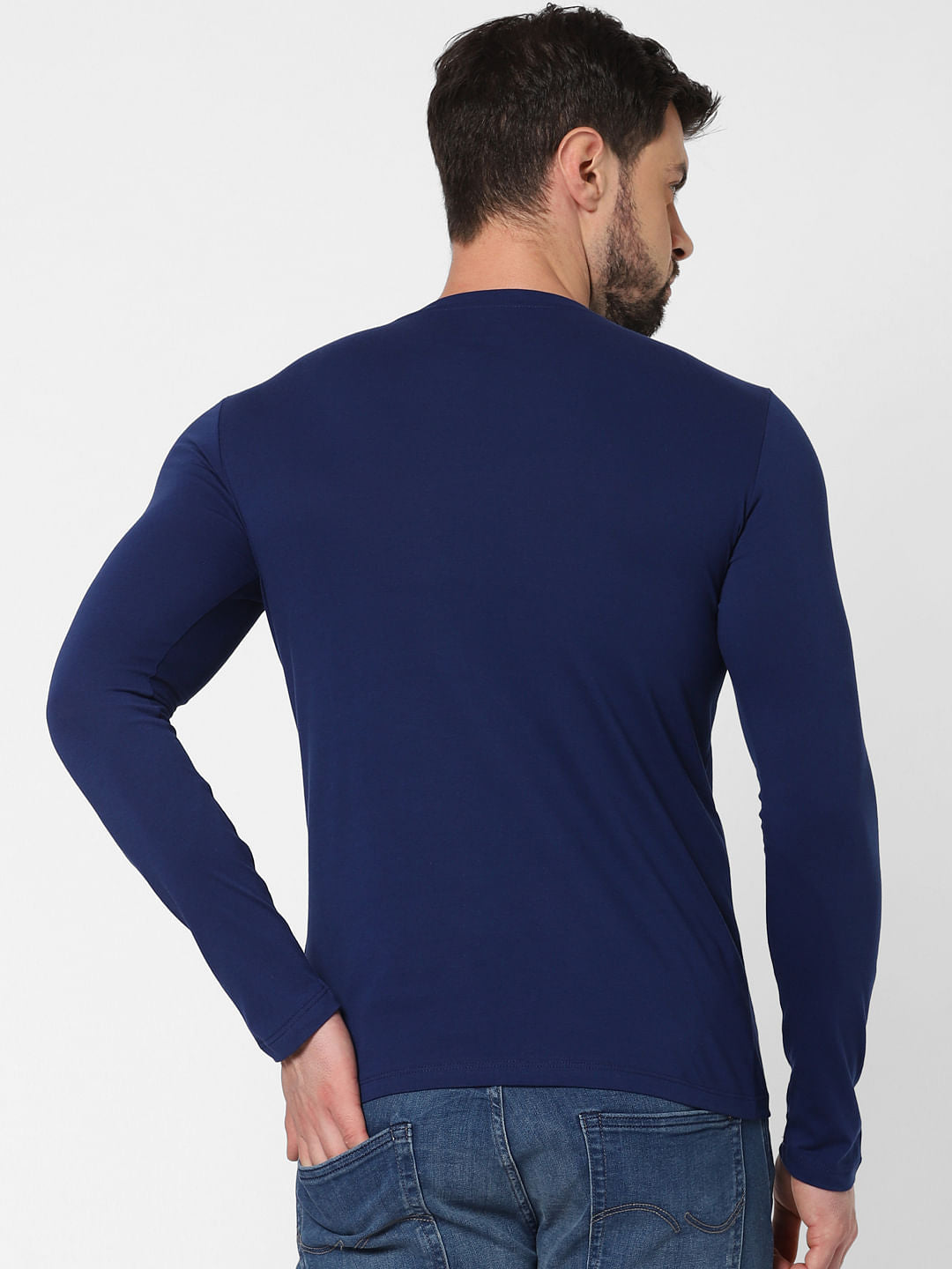 Dark Blue Logo Print Crew Neck T-Shirt Online in India - Flat 20% Off