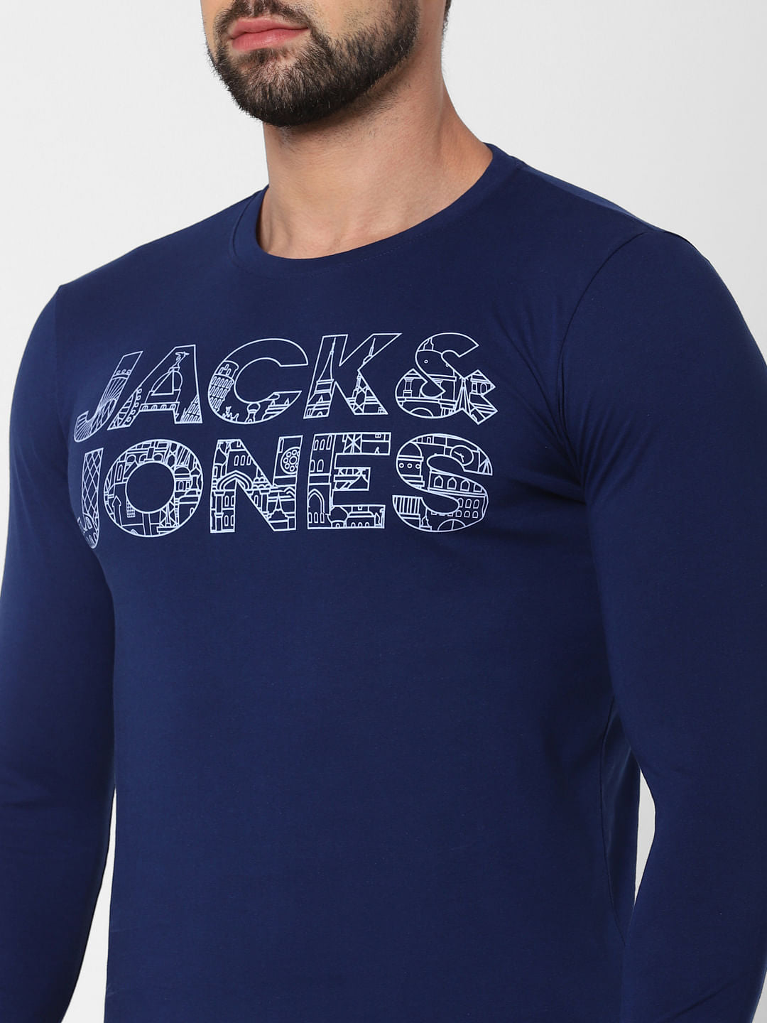 Dark Blue Logo Print Crew Neck T-Shirt Online in India - Flat 20% Off