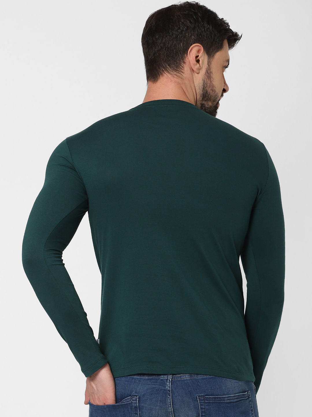 Dark Green Logo Print Crew Neck T-Shirt Online in India - Flat 20% Off