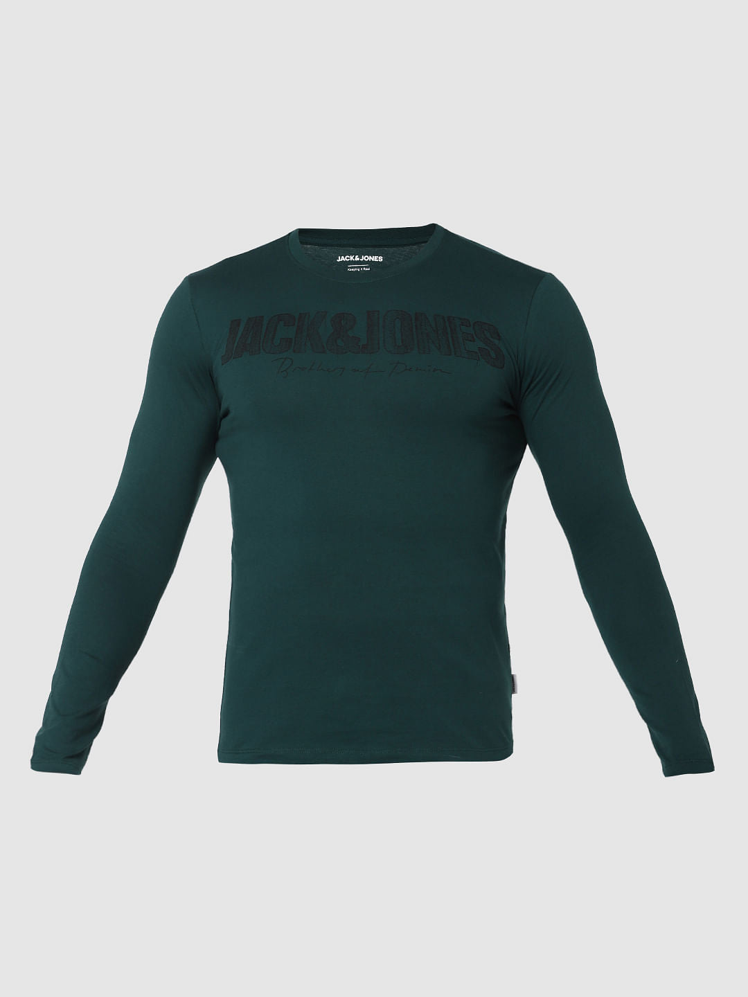 Dark Green Logo Print Crew Neck T-Shirt Online in India - Flat 20% Off