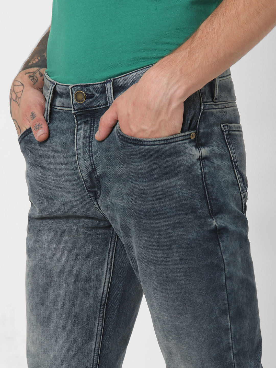 Blue Low Rise Heavily Faded Glenn Slim Jeans