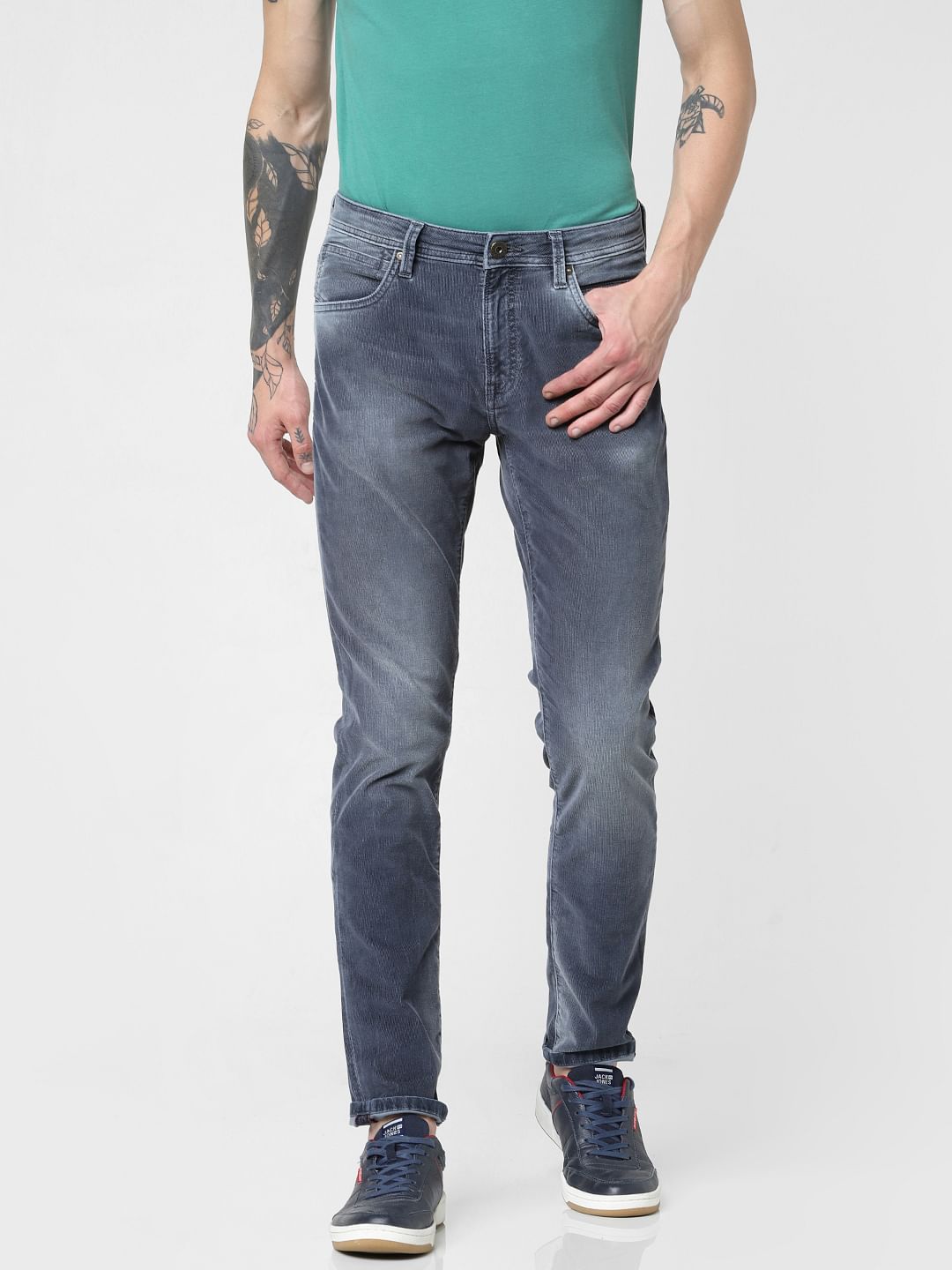 Dark Blue Low Rise Corduroy Detail Glenn Slim Jeans