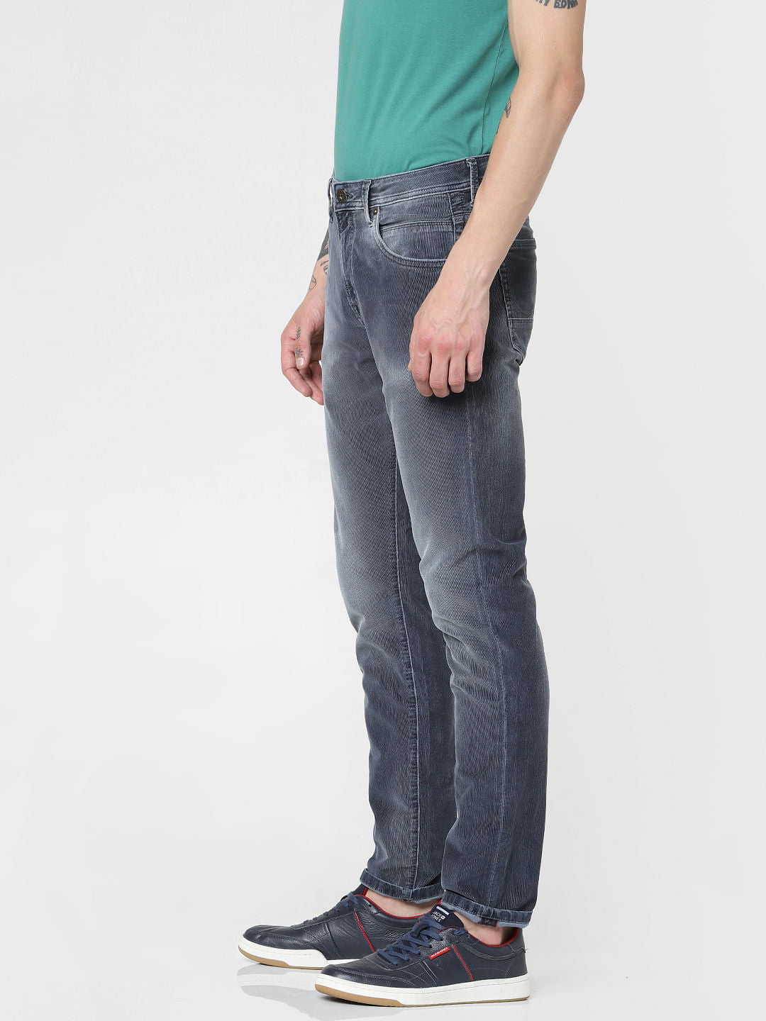 Dark Blue Low Rise Corduroy Detail Glenn Slim Jeans