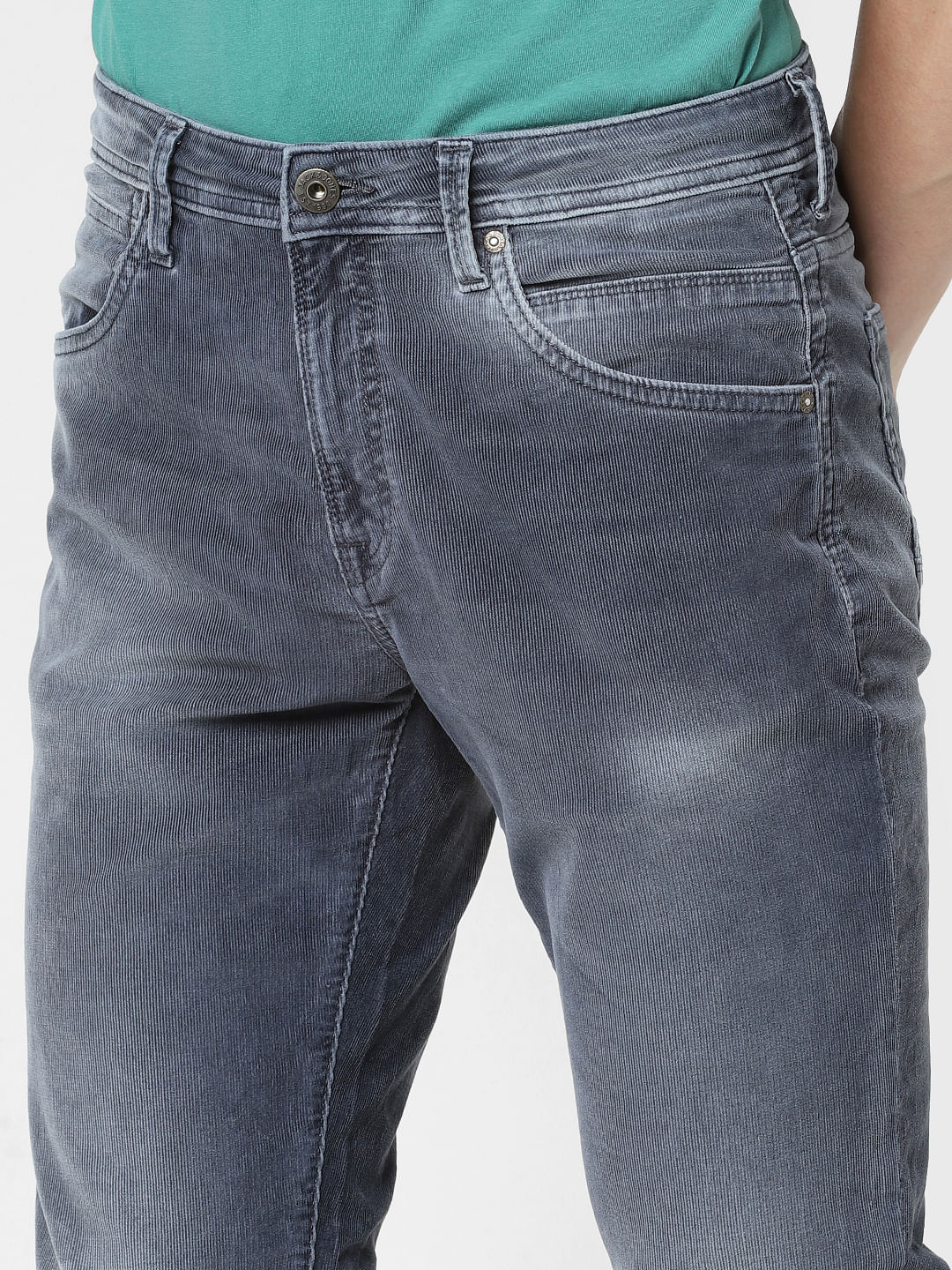 Dark Blue Low Rise Corduroy Detail Glenn Slim Jeans
