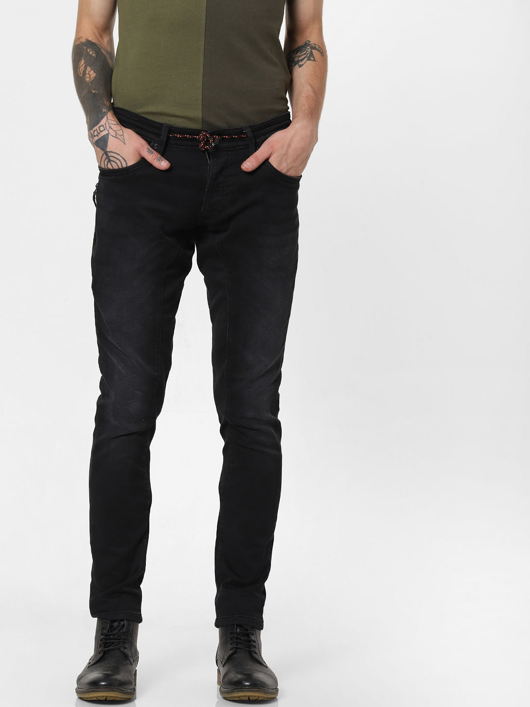 Black Low Rise Drawstring Simon Anti Fit Jeans