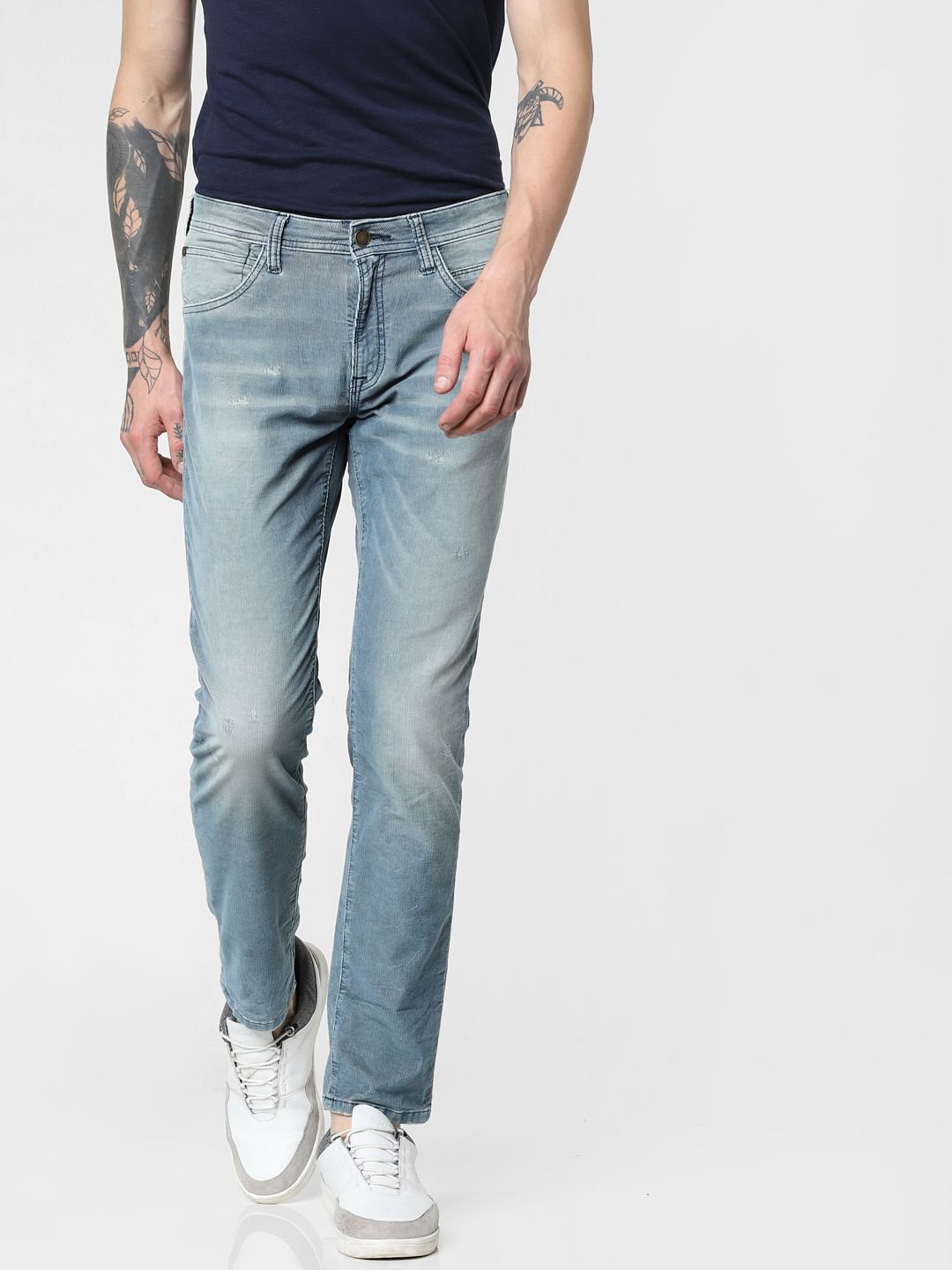 Blue Low Rise Corduroy Detail Glenn Slim Jeans