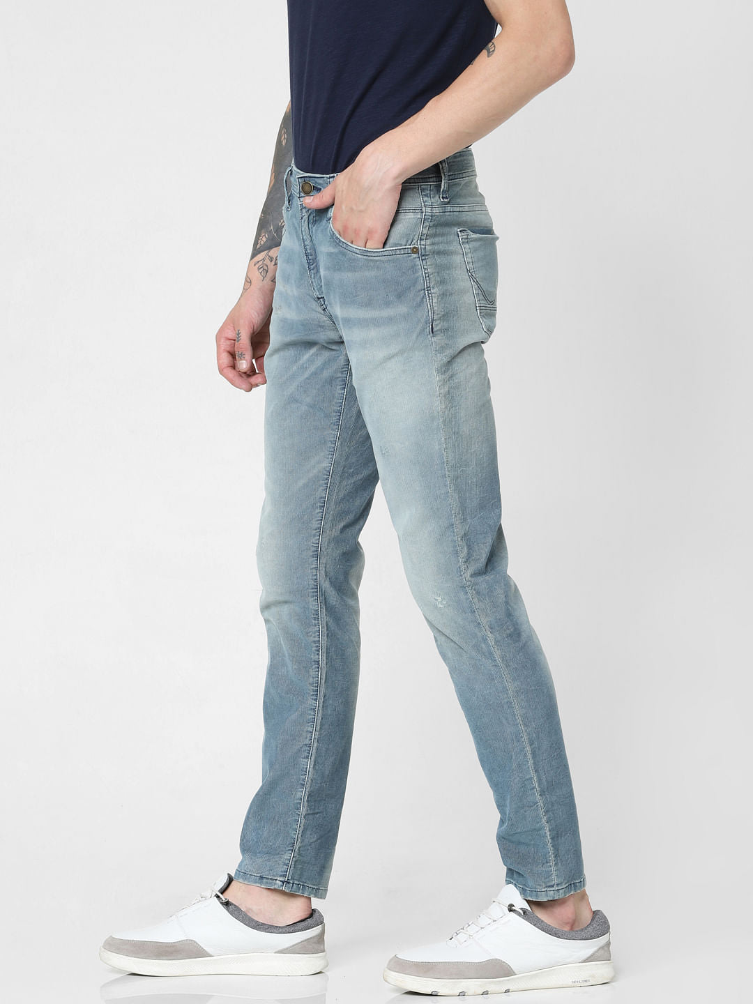 Blue Low Rise Corduroy Detail Glenn Slim Jeans