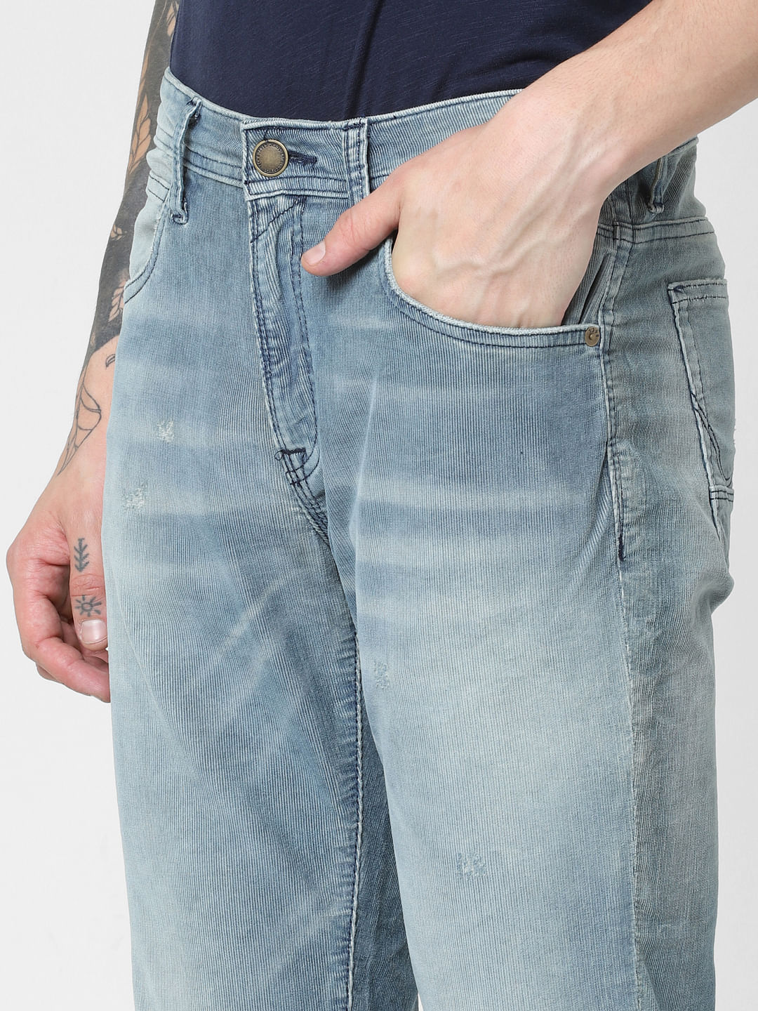 Blue Low Rise Corduroy Detail Glenn Slim Jeans