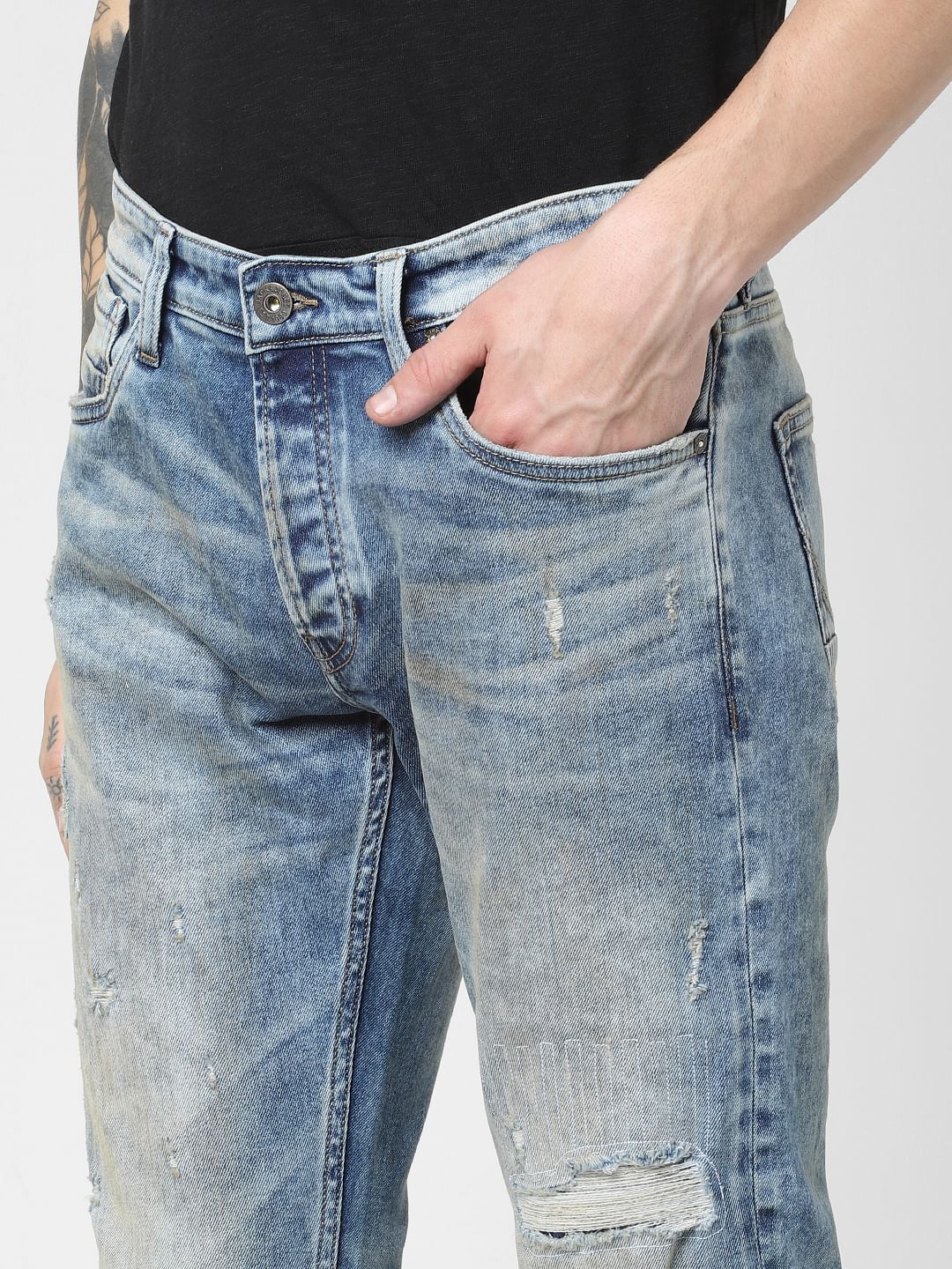 Blue Low Rise Ripped Tim Anti Fit Jeans