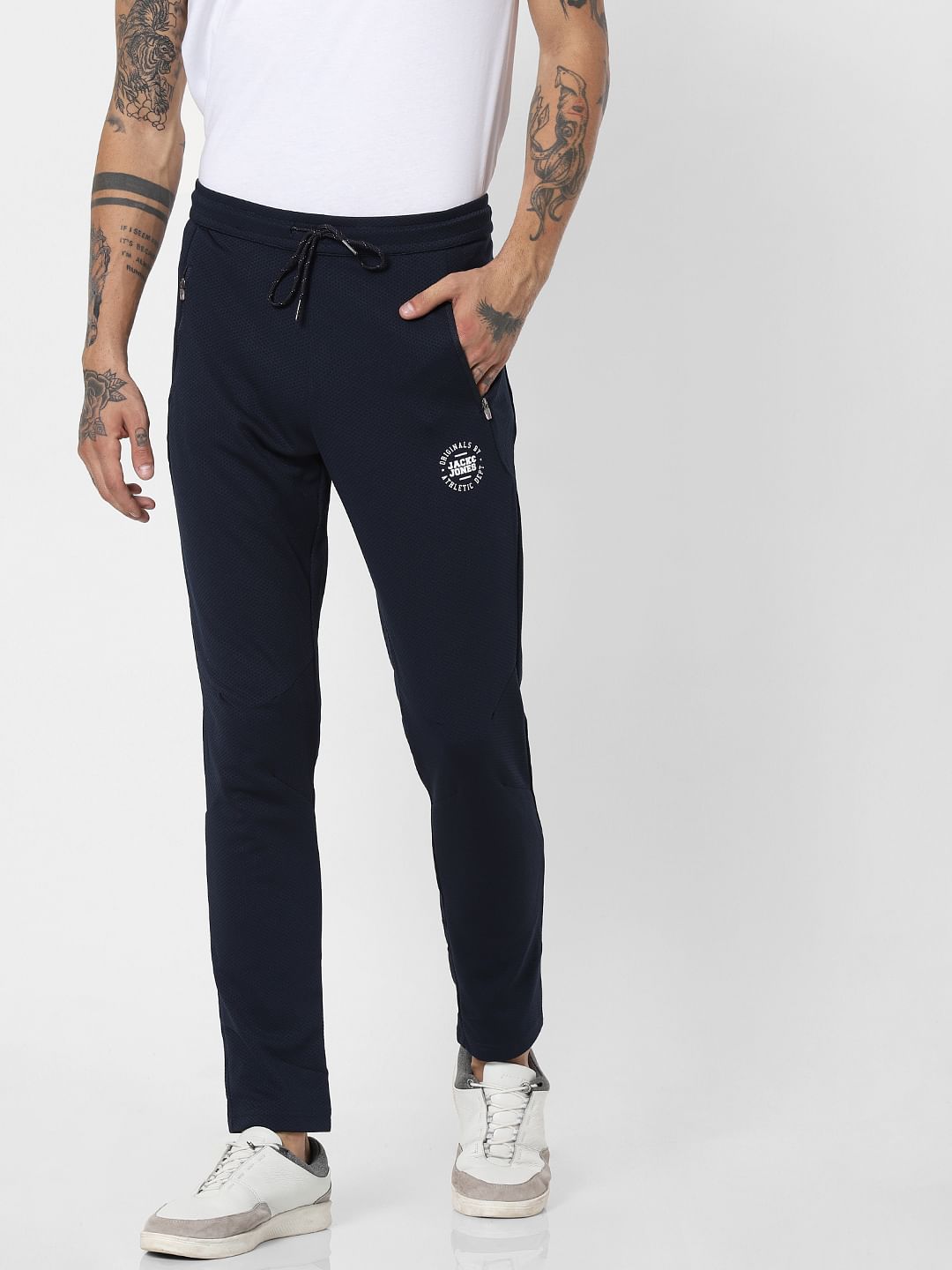 Navy Blue Textured Trackpants