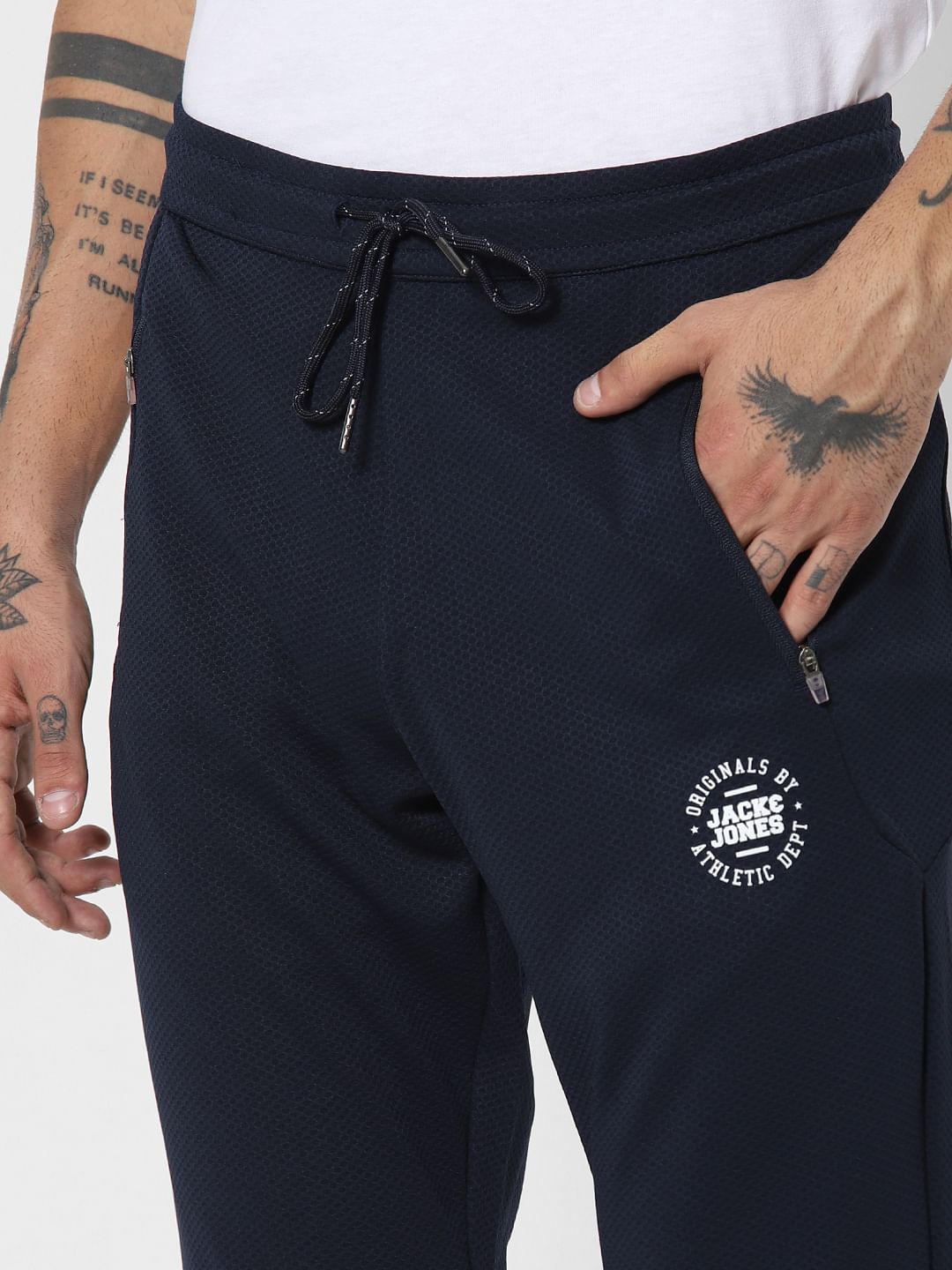 Navy Blue Textured Trackpants