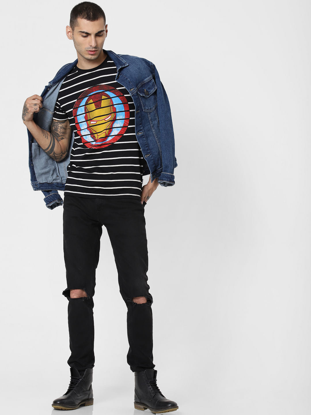X Power Of Icon Black Iron Man Crew Neck T-Shirt