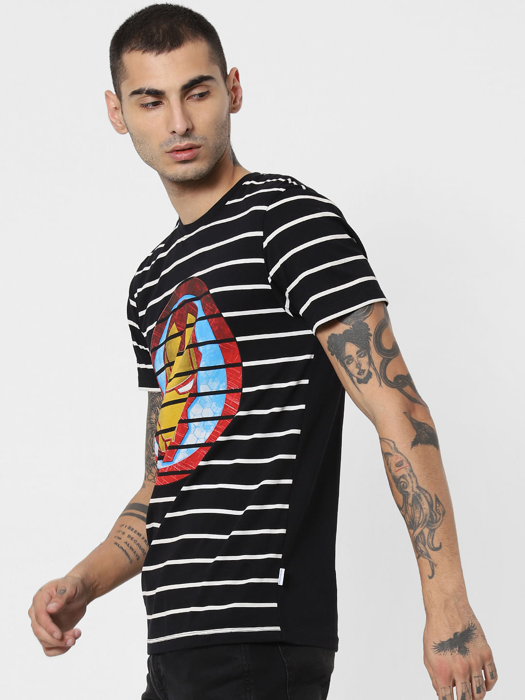 X Power Of Icon Black Iron Man Crew Neck T-Shirt