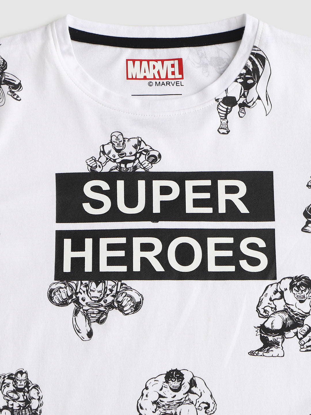 Boys X Marvel White Avengers Print Crew Neck T-shirt