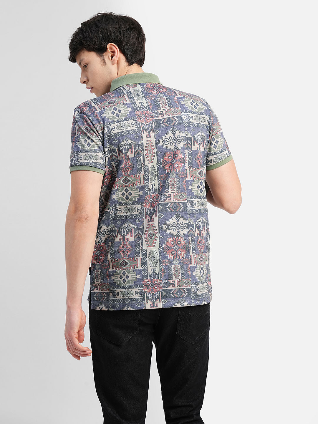 Green Abstract Print Polo Neck T-shirt
