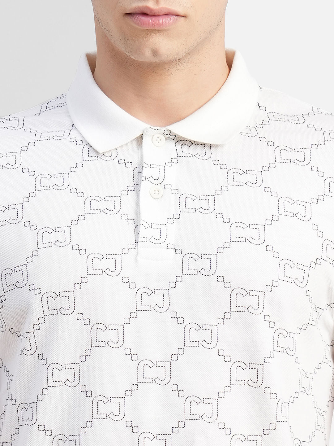 White All Over Print Polo Neck T-shirt