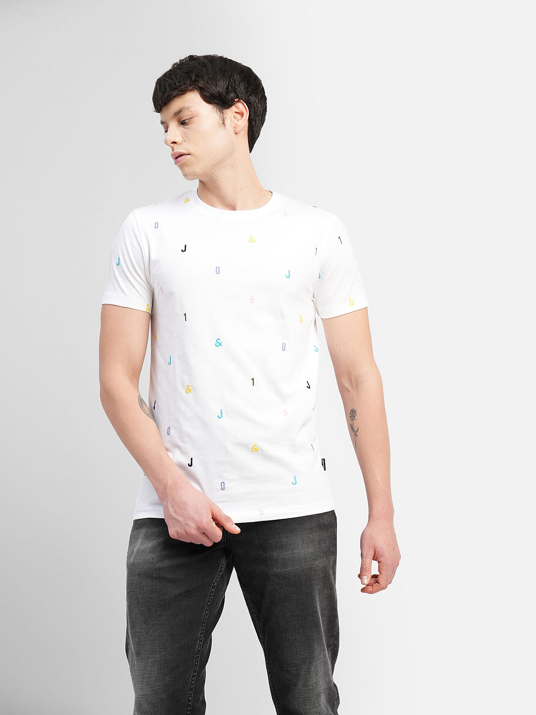 White Logo Print Crew Neck T-shirt