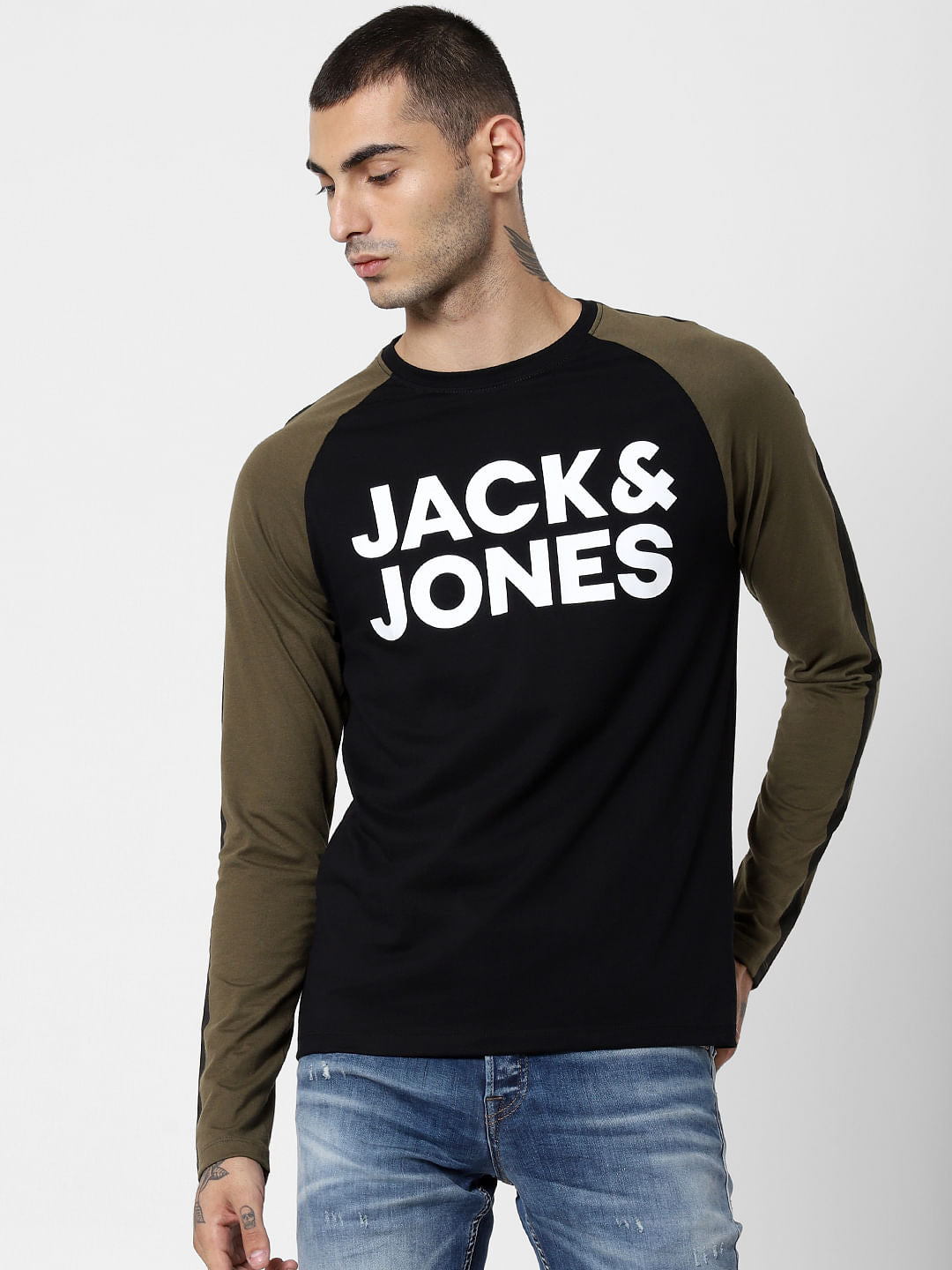Black Colourblocked Crew Neck T-Shirt