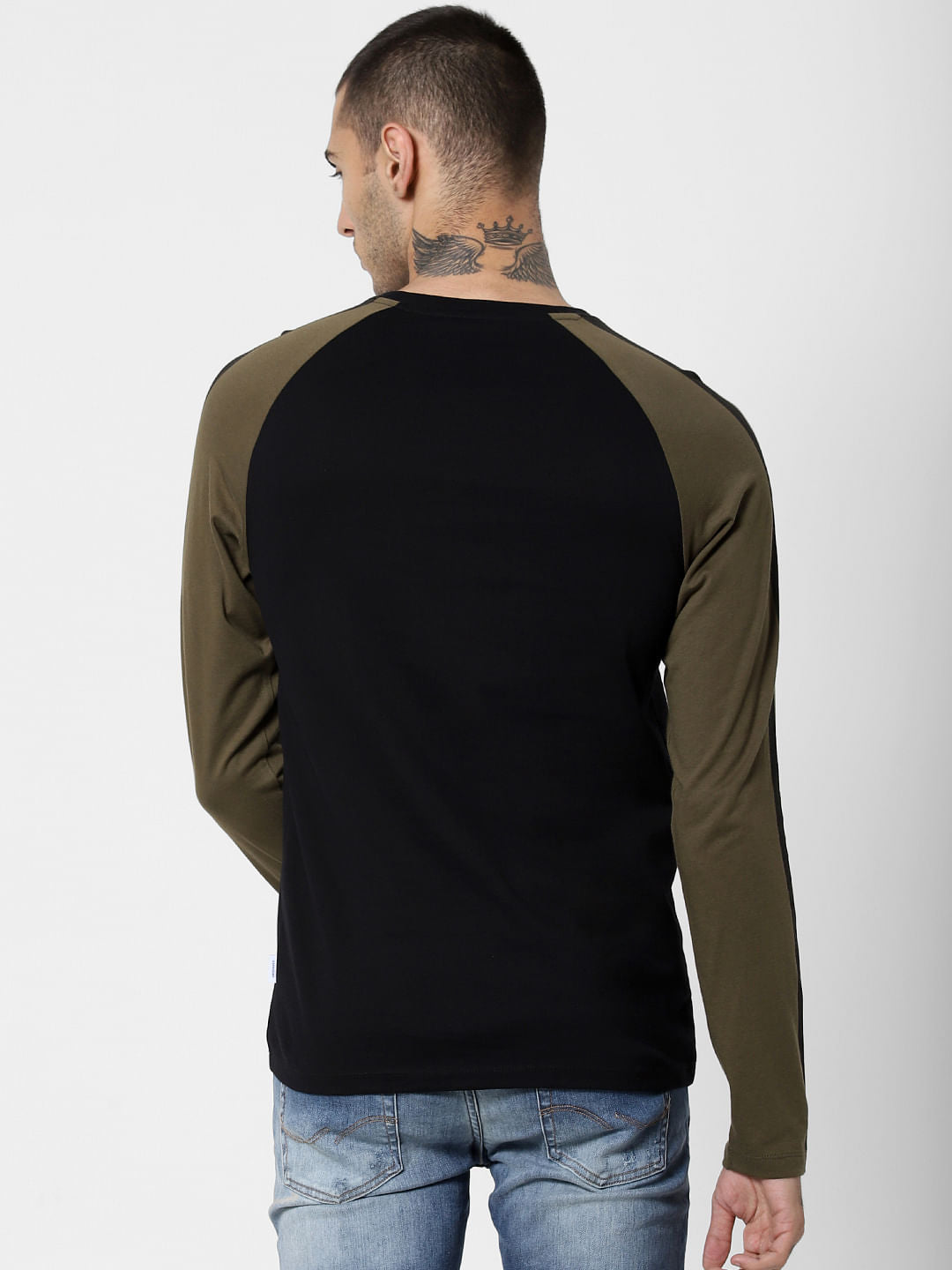 Black Colourblocked Crew Neck T-Shirt
