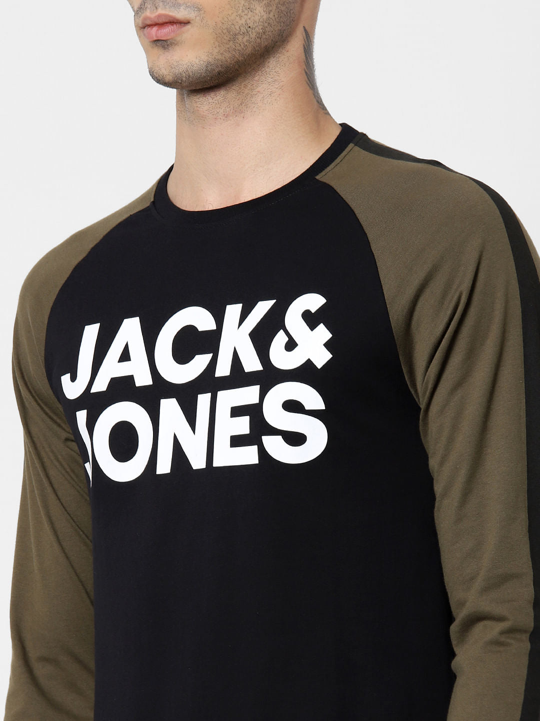 Black Colourblocked Crew Neck T-Shirt