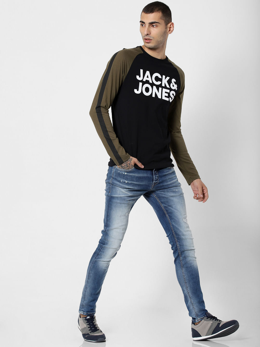 Black Colourblocked Crew Neck T-Shirt