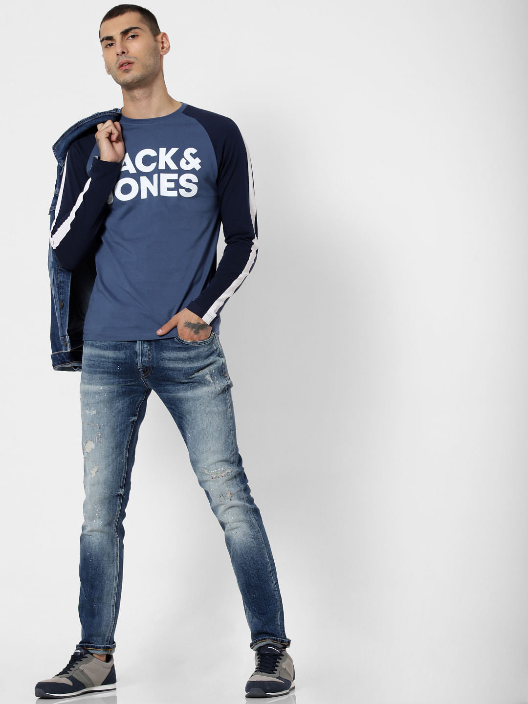 Blue Colourblocked Crew Neck T-Shirt