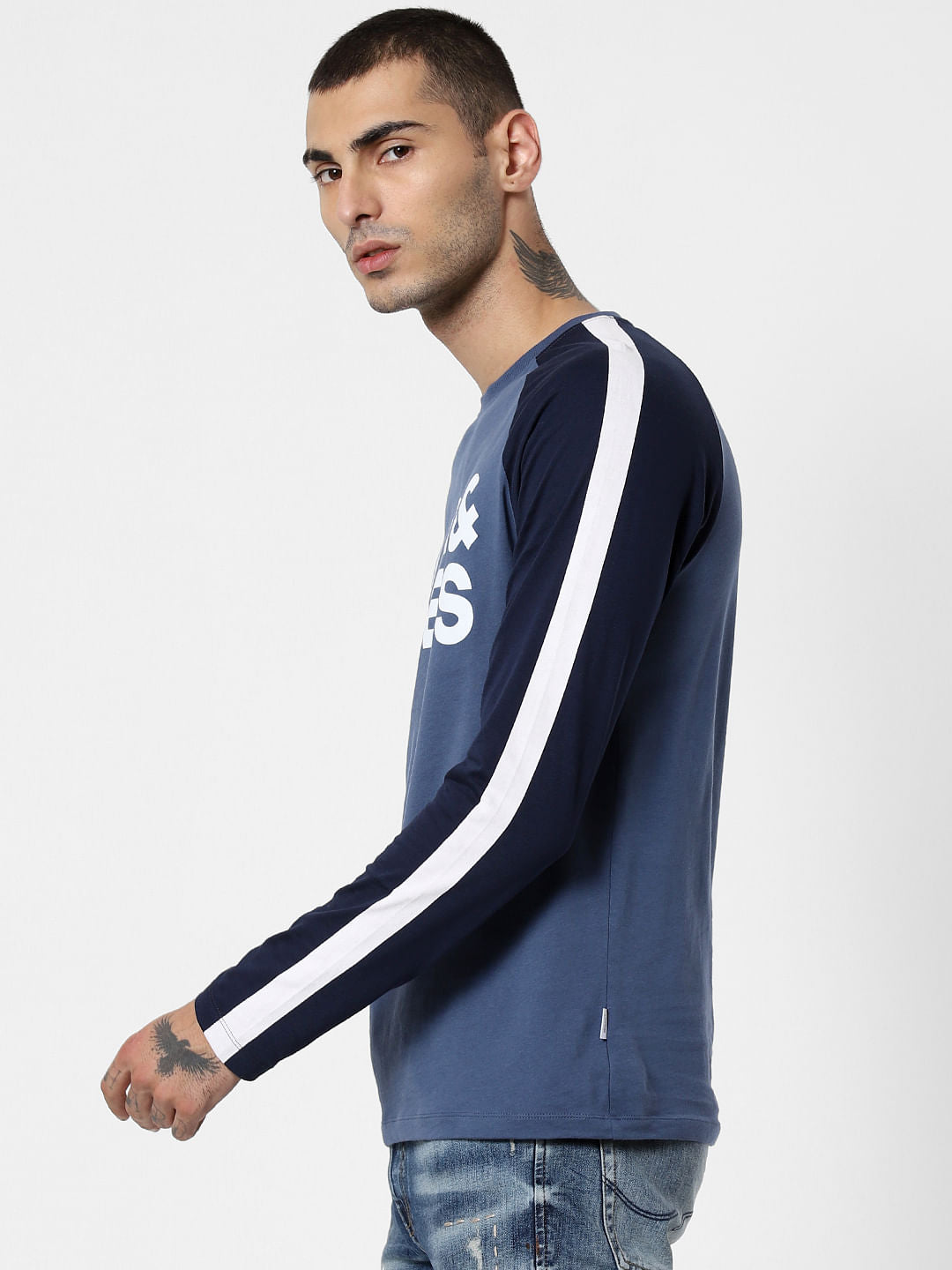 Blue Colourblocked Crew Neck T-Shirt