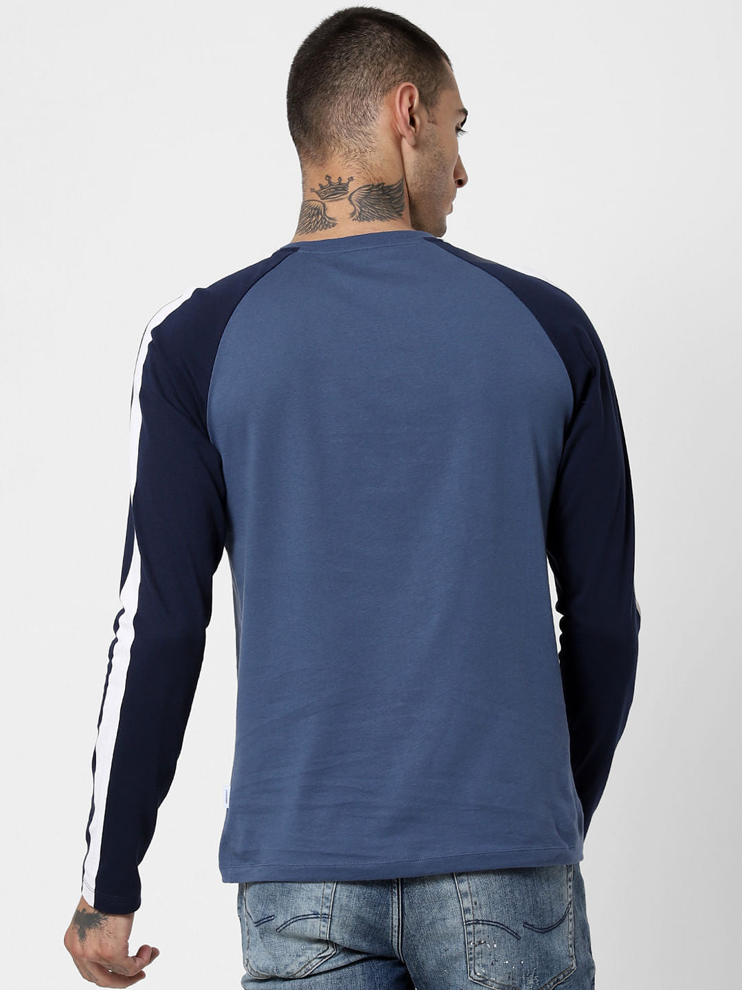 Blue Colourblocked Crew Neck T-Shirt