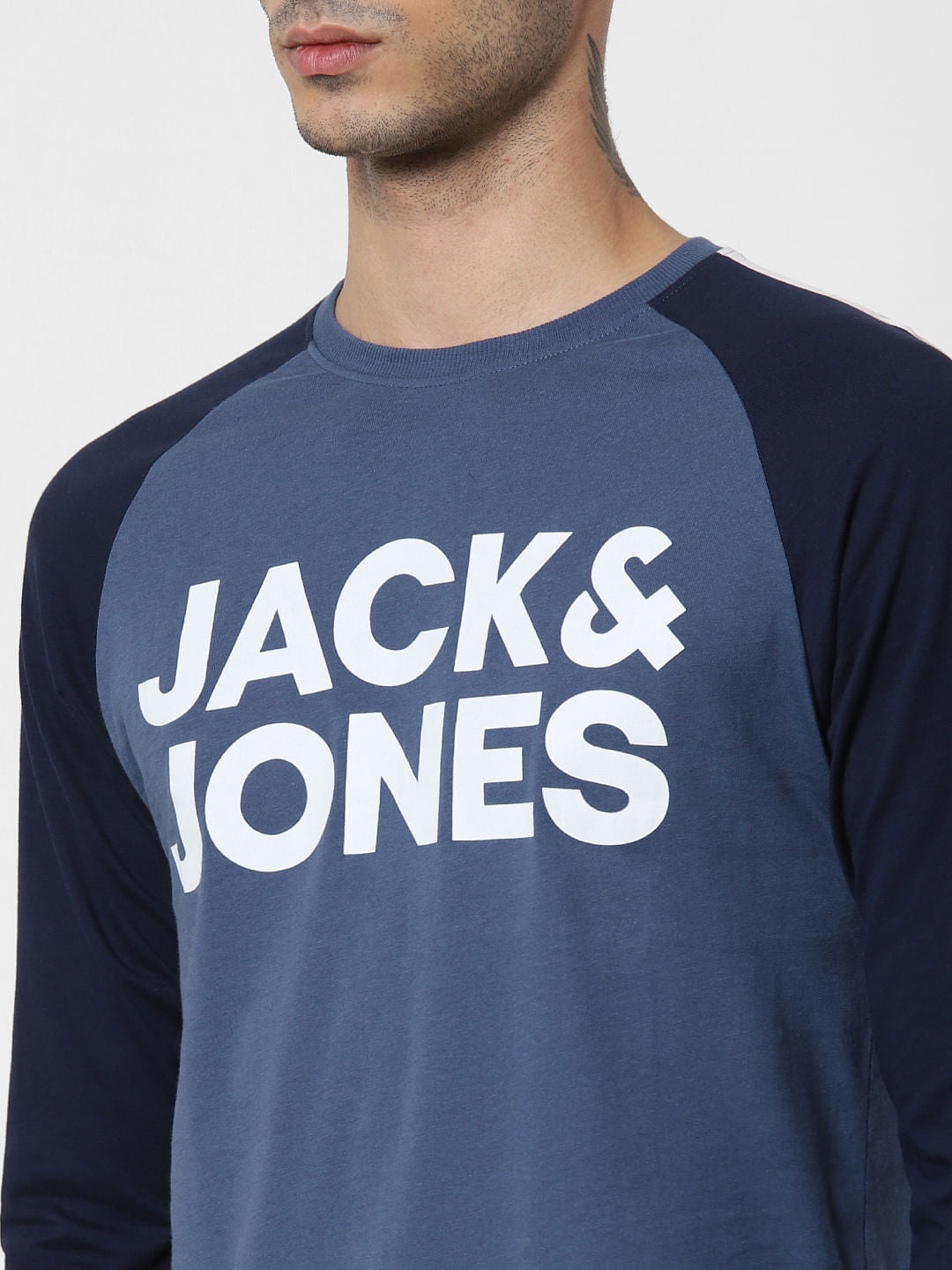 Blue Colourblocked Crew Neck T-Shirt