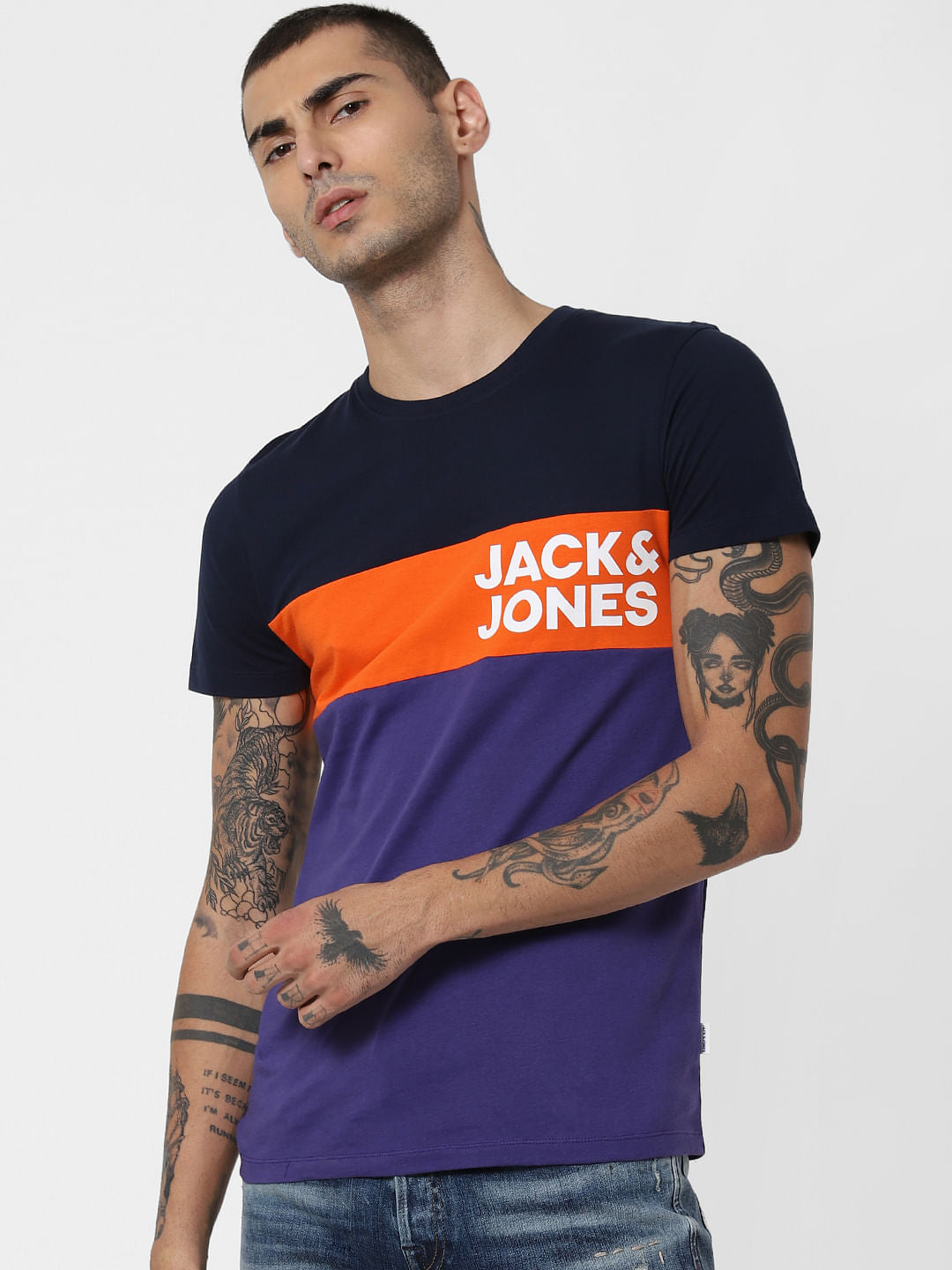 Purple Colourblocked Crew Neck T-Shirt