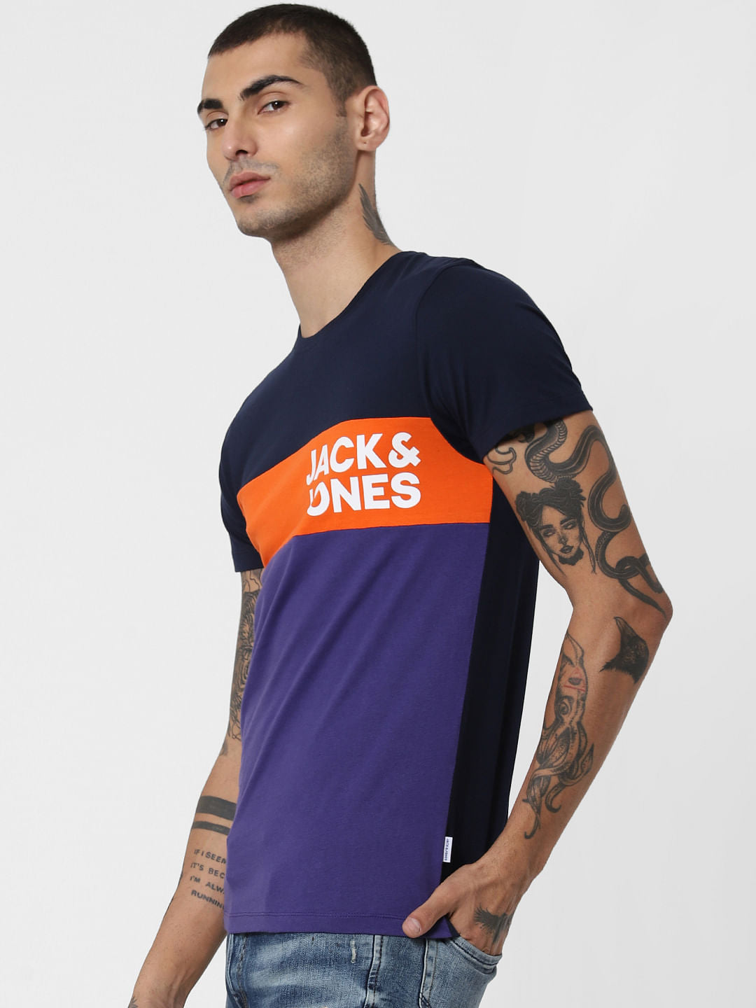 Purple Colourblocked Crew Neck T-Shirt