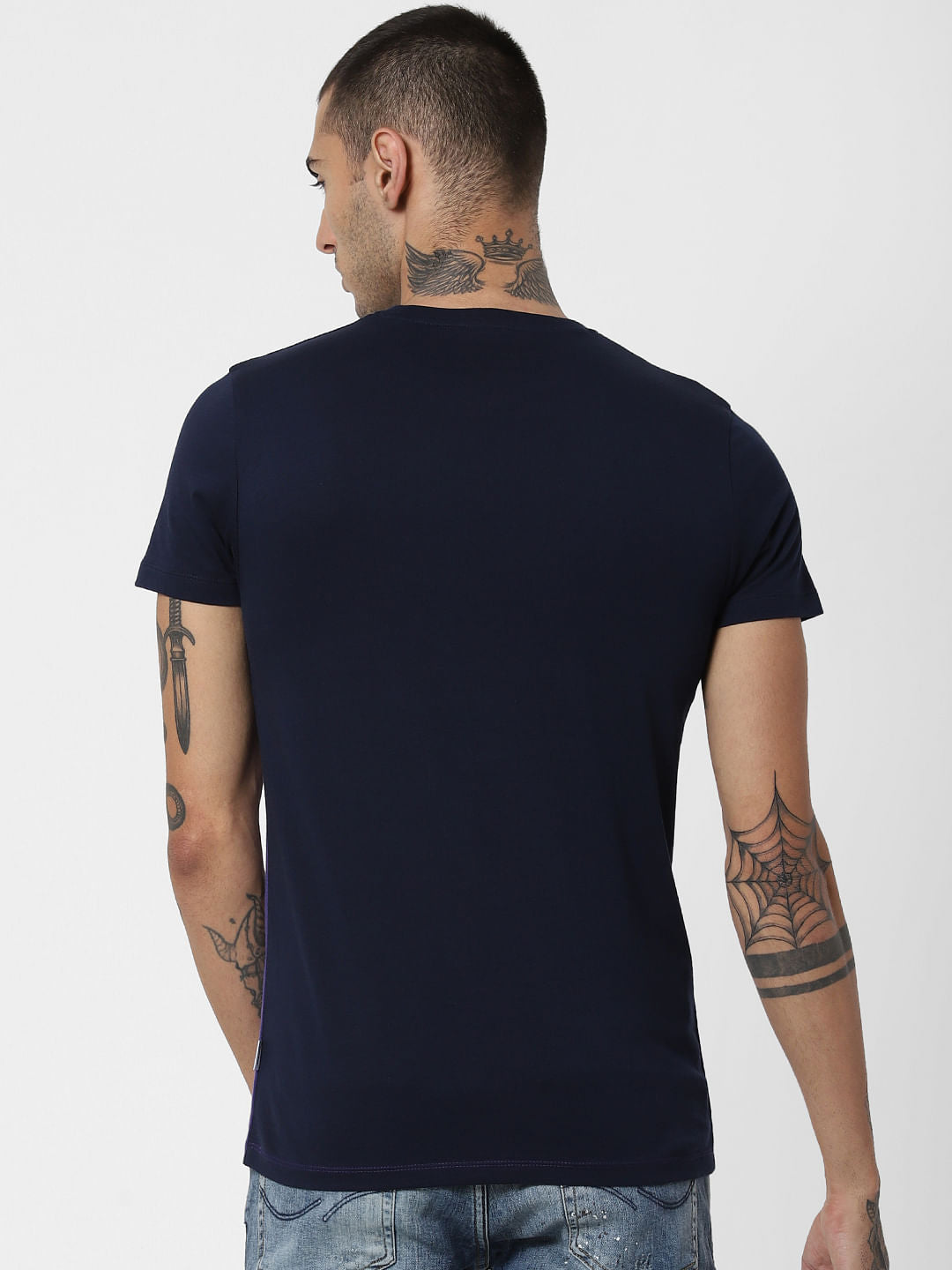 Purple Colourblocked Crew Neck T-Shirt