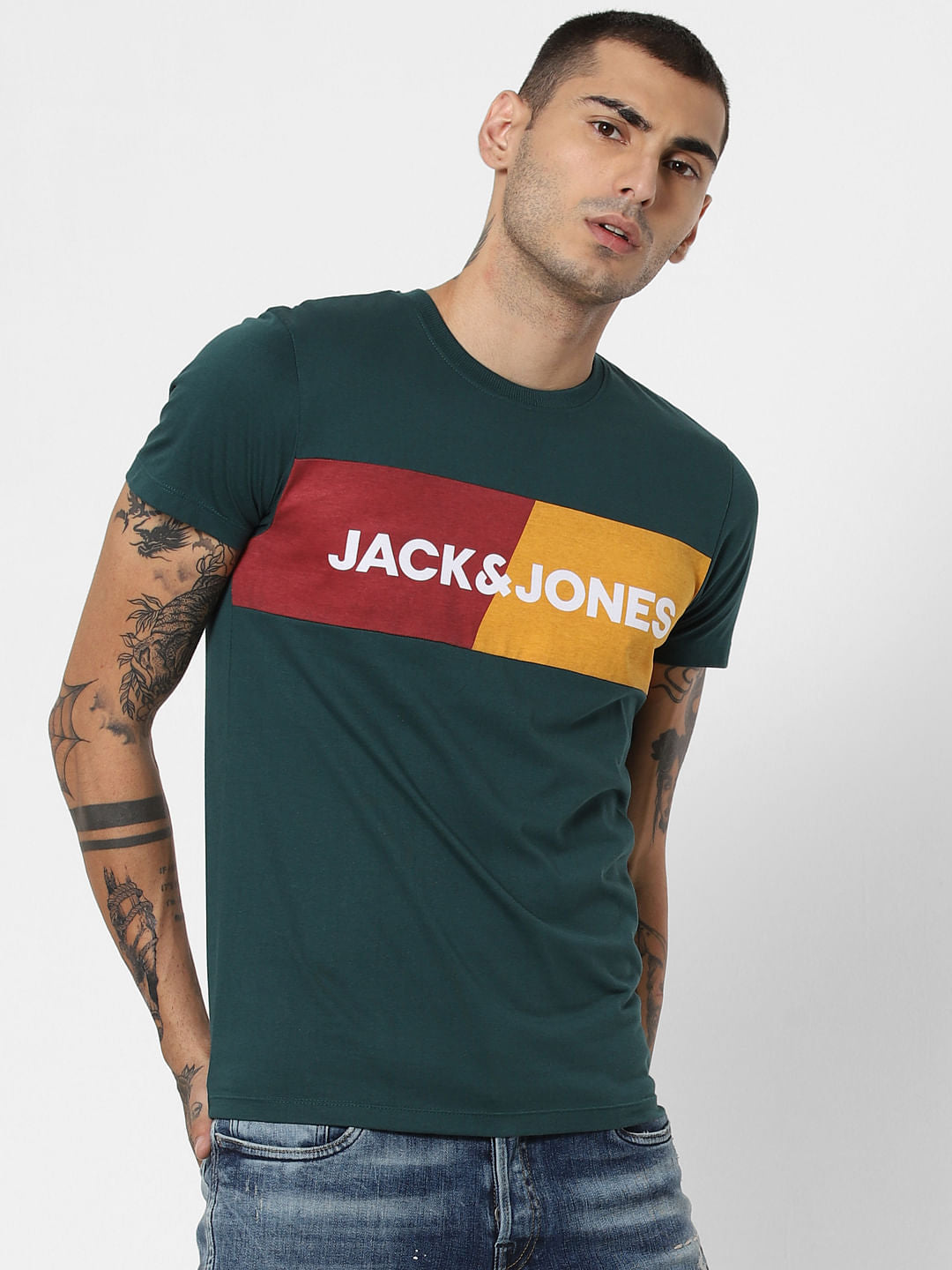 Green Logo Print Crew Neck T-Shirt