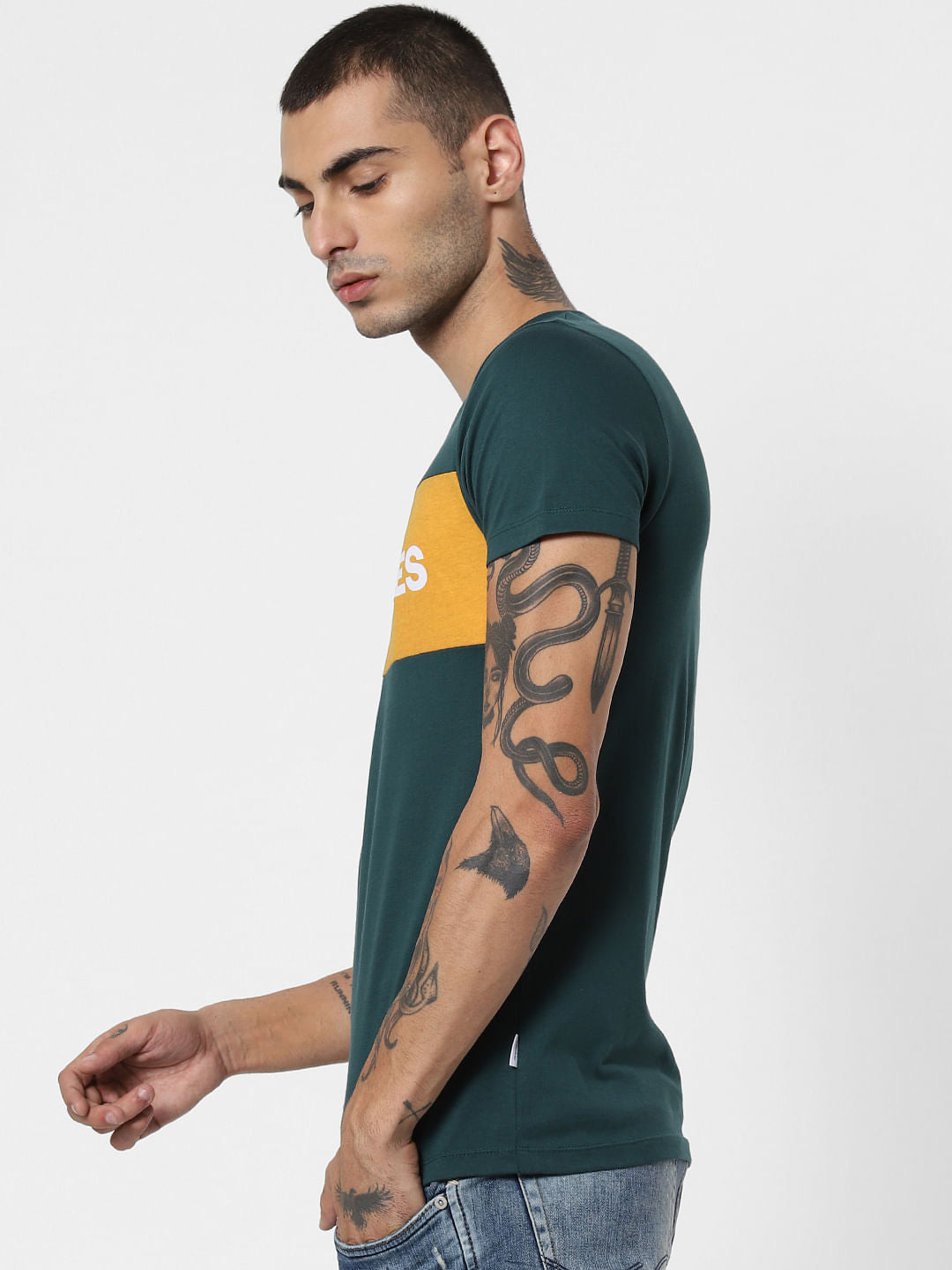 Green Logo Print Crew Neck T-Shirt