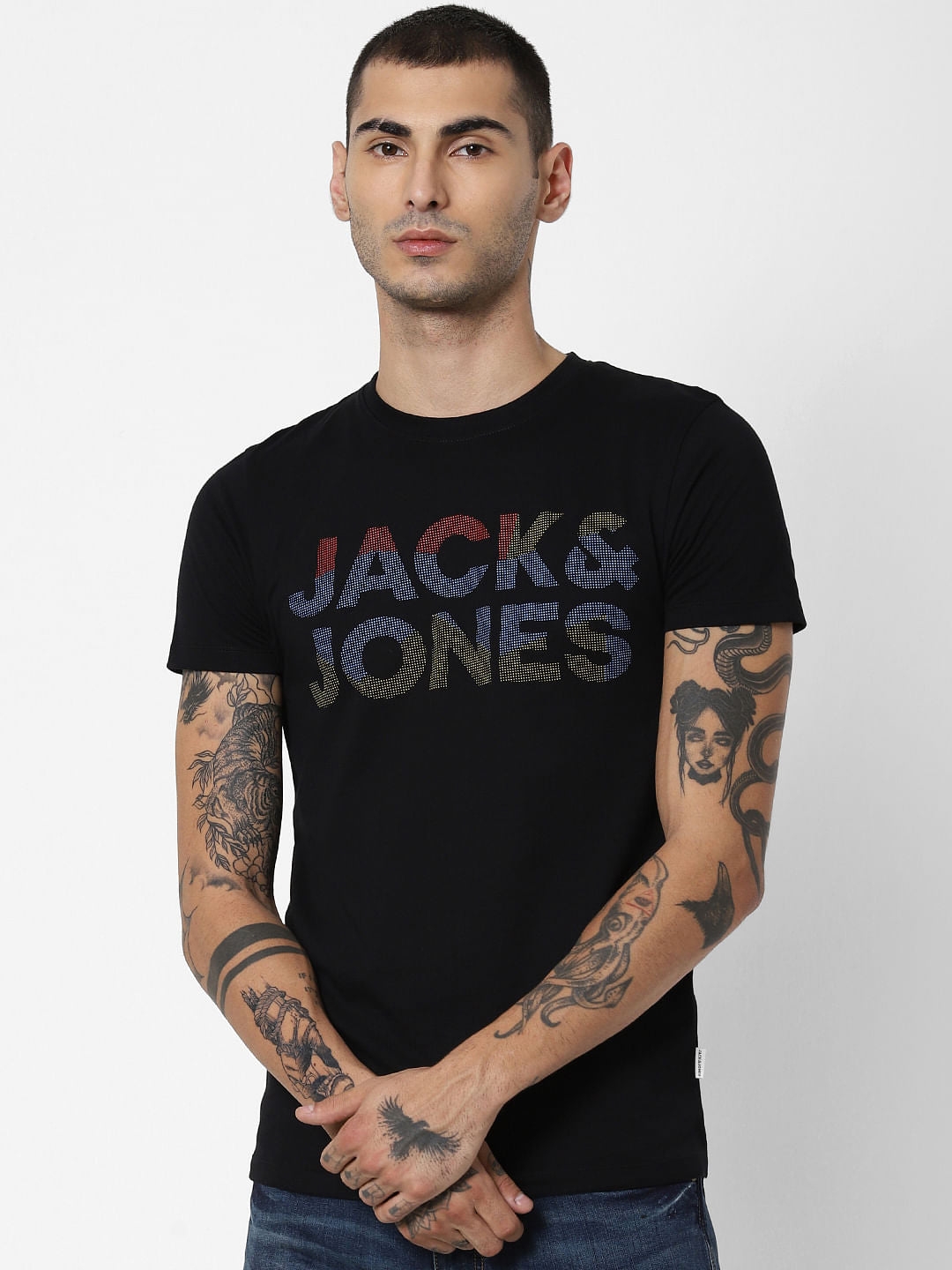 Black Logo Print Crew Neck T-Shirt